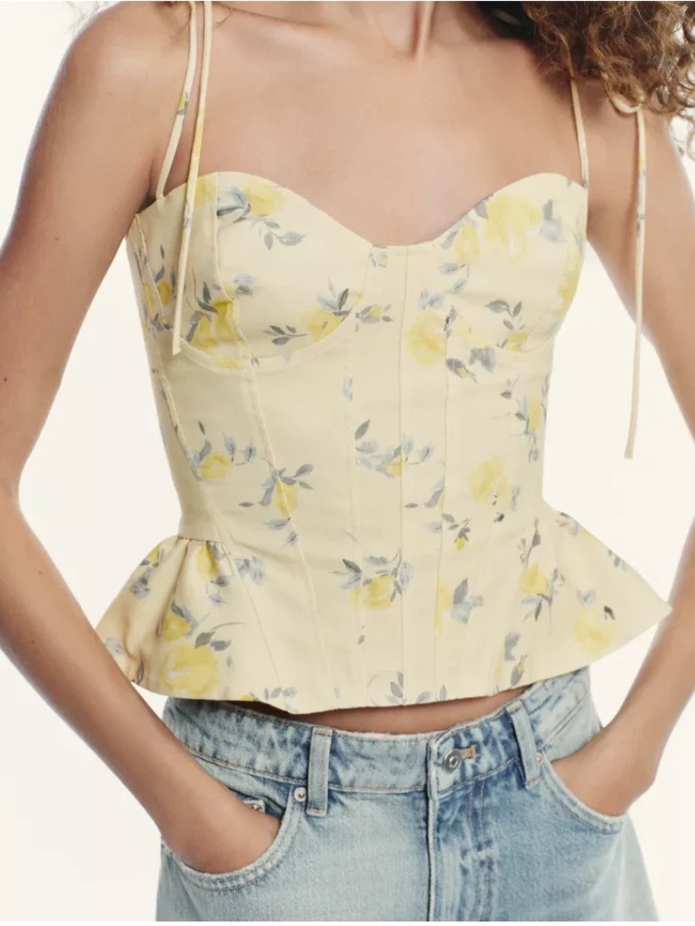 Zara Floral Poplin Corset Top in Yellow Small